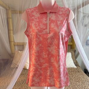 Callaway Coral and White Sleeveless Golf Shirt